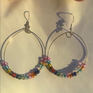 Multicolor Rainbow Color Glass Bead Hoop Earrings  Handmade by Paula